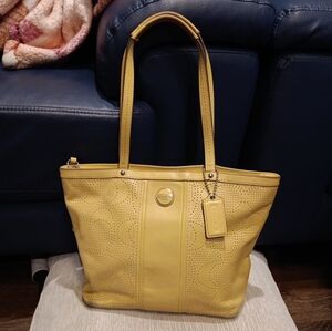 Vintage Coach Y2k Yellow Leather Tote Bag